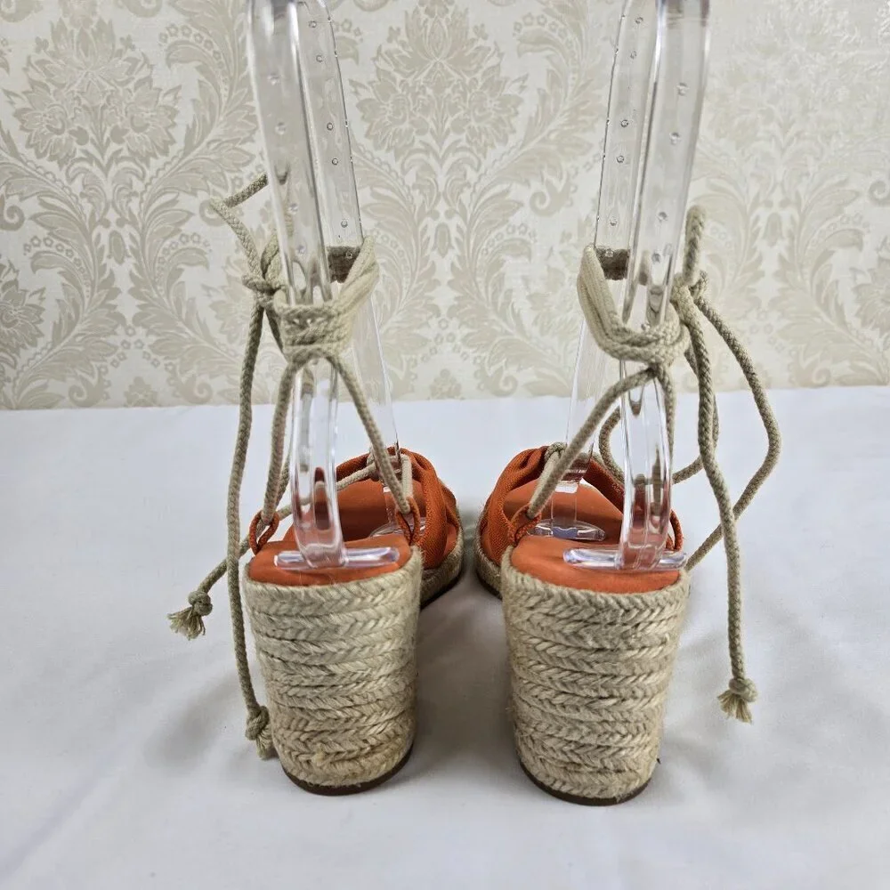Lauren Ralph Lauren Size 8B Amelie Orange Lace Up Sandals Espadrille Wedge Heels